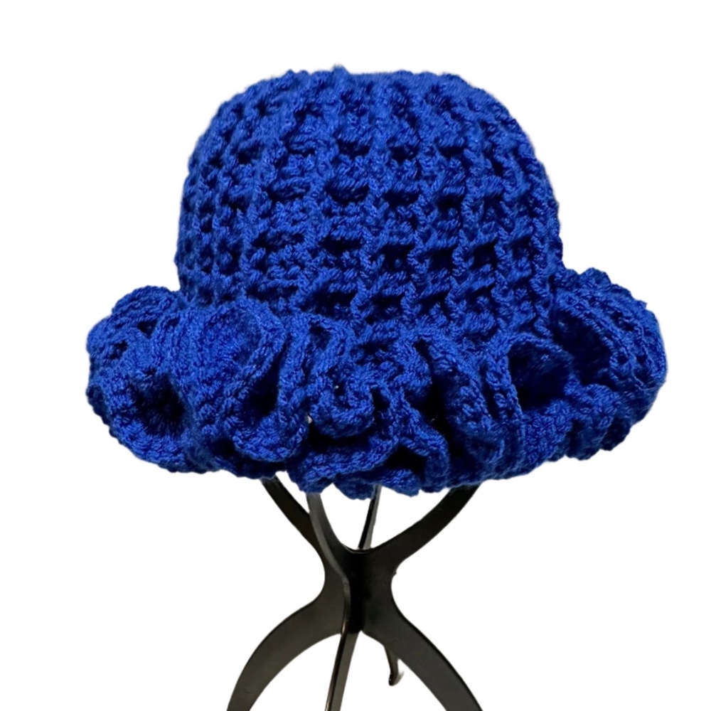 Handmade Blue Ruffle Hat - Artisan Crafted - Picture 5 of 6